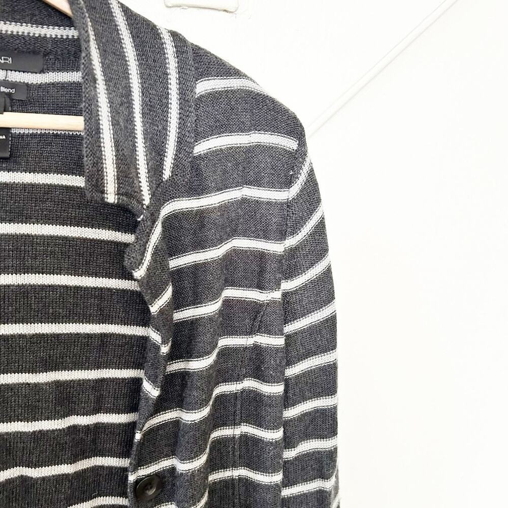 Tahari Merino Wool Blend Striped Cardigan Gray White Button-Front Pockets Sz S - Picture 3 of 6